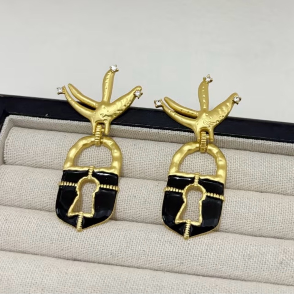 Schiaparelli Inspired Gold and Black Statement Earrings